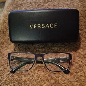 Versace 1273 Matt Black Rectangular Eyeglasses with Case